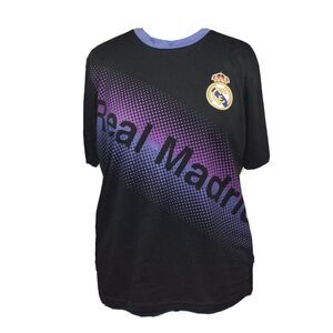 Real Madrid Fan T-Shirt -Men's Size Medium-Black w/Blue & Purple-Front Spellout